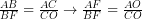 \frac{A B}{B F}=\frac{A C}{C O} \rightarrow \frac{A F}{B F}=\frac{A O}{C O}