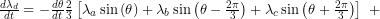 \frac{d \lambda_d}{d t}= & -\frac{d \theta}{d t} \frac{2}{3}\left[\lambda_a \sin \left(\theta\right)+\lambda_b \sin \left(\theta-\frac{2 \pi}{3}\right)+\lambda_c \sin \left(\theta+\frac{2 \pi}{3}\right)\right] \ & +