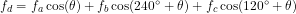 f_d = f_a \cos(\theta) + f_b \cos(240^\circ + \theta) + f_c \cos(120^\circ + \theta)