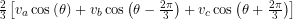 \frac{2}{3}\left[v_a \cos \left(\theta\right)+v_b \cos \left(\theta-\frac{2 \pi}{3}\right)+v_c \cos \left(\theta+\frac{2 \pi}{3}\right)\right]